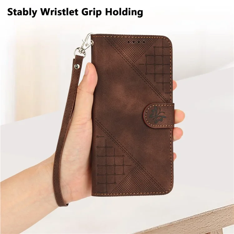 For Xiaomi Poco M6 Pro 4G / Redmi Note 13 Pro 4G Leather Wallet Case Butterfly Flower Imprinted Phone Cover with Strap - Brown