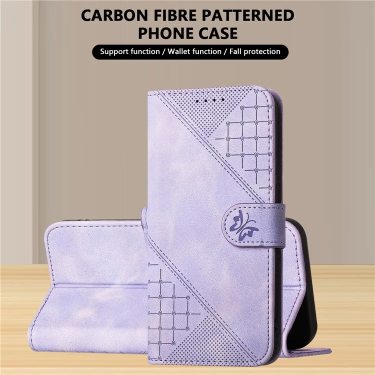 For Xiaomi Poco X6 5G / Redmi Note 13 Pro 5G Leather Wallet Case Butterfly Flower Imprinted Phone Cover with Strap - Light Purple