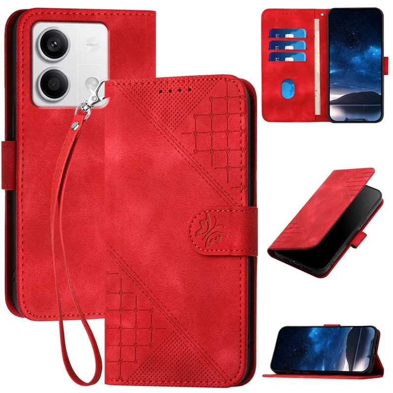 For Xiaomi Redmi Note 13 5G / Note 13 5G (China) Leather Wallet Case Butterfly Flower Imprinted Phone Cover with Strap - Red