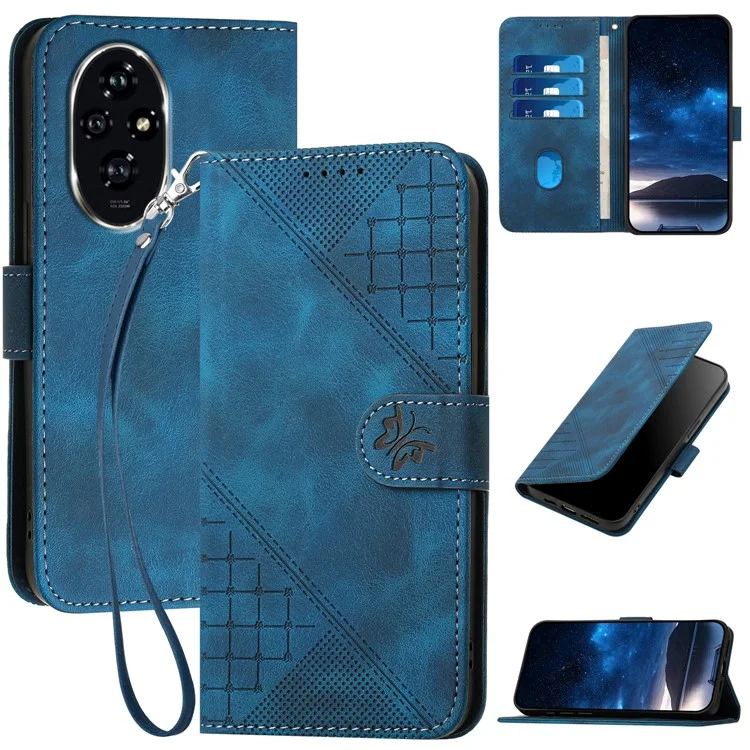 YX0080 For Honor 200 Pro 5G Case Butterfly Imprint Leather Wallet Phone Cover - Saphir