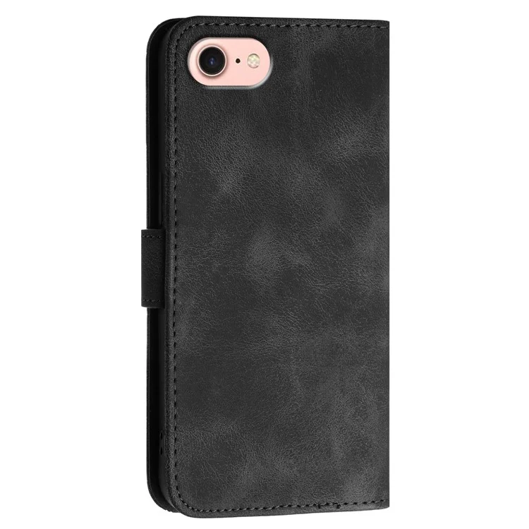 For iPhone 16e Leather Wallet Case Butterfly Flower Imprinted Phone Cover with Strap - Black