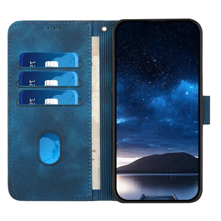YX0080 Para Iphone 16 Plus Case Butterfly Impresión de la Billetera de Cuero Cubierta Del Teléfono - Zafiro