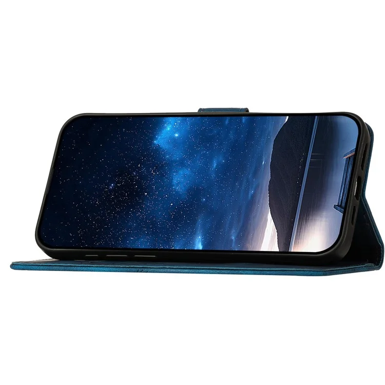 YX0080 Para Iphone 16 Plus Case Butterfly Impresión de la Billetera de Cuero Cubierta Del Teléfono - Zafiro