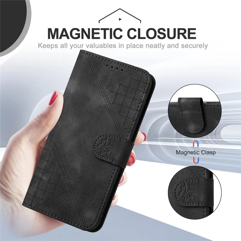 For iPhone 16 Plus Leather Wallet Case Butterfly Flower Imprinted Phone Cover with Strap - Black