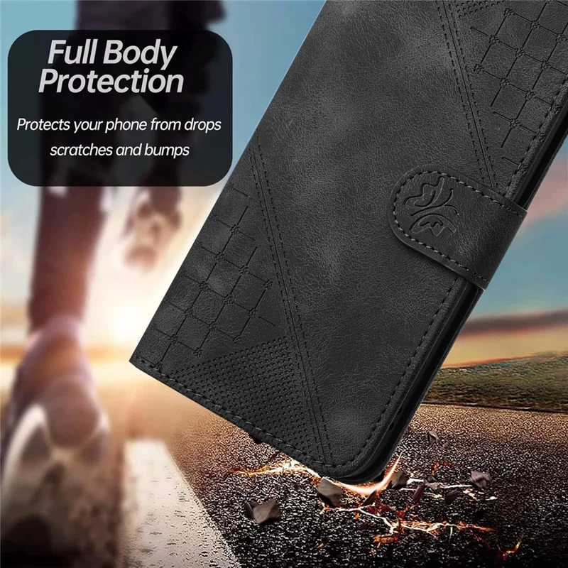 For iPhone 16 Plus Leather Wallet Case Butterfly Flower Imprinted Phone Cover with Strap - Black
