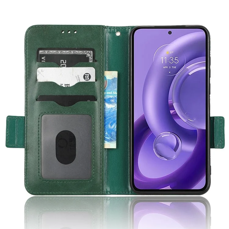 For Motorola Edge 30 Neo 5G / Edge 30 Lite 5G Imprinted Triangle Pattern Anti-shock Flip Phone Case Stand Wallet  PU Leather Cover with Strap - Green