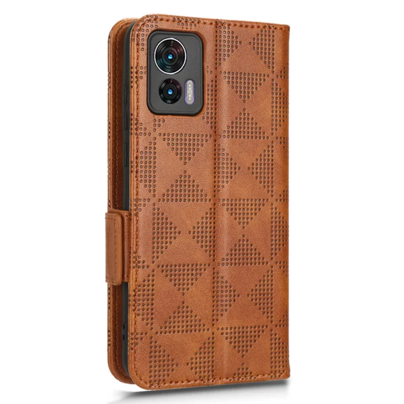 For Motorola Edge 30 Neo 5G / Edge 30 Lite 5G Imprinted Triangle Pattern Anti-shock Flip Phone Case Stand Wallet  PU Leather Cover with Strap - Brown
