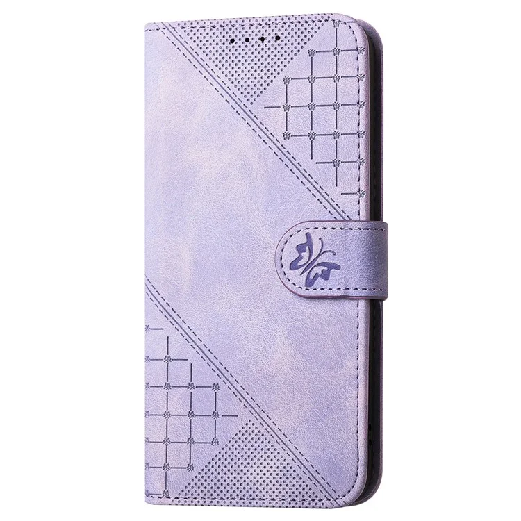 YX0080 Para Iphone 15 Pro Case Butterfly Impresión de la Billetera de Cuero Cubierta de Teléfono - Púrpura Ligera