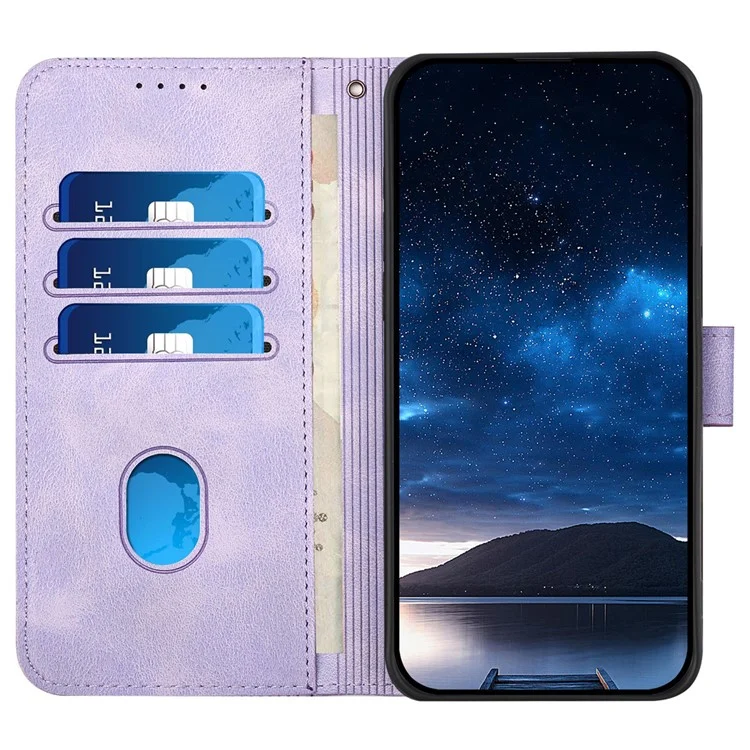 YX0080 Para Iphone 15 Pro Case Butterfly Impresión de la Billetera de Cuero Cubierta de Teléfono - Púrpura Ligera