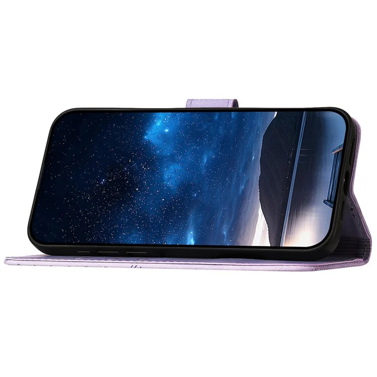 YX0080 Para Iphone 15 Pro Case Butterfly Impresión de la Billetera de Cuero Cubierta de Teléfono - Púrpura Ligera