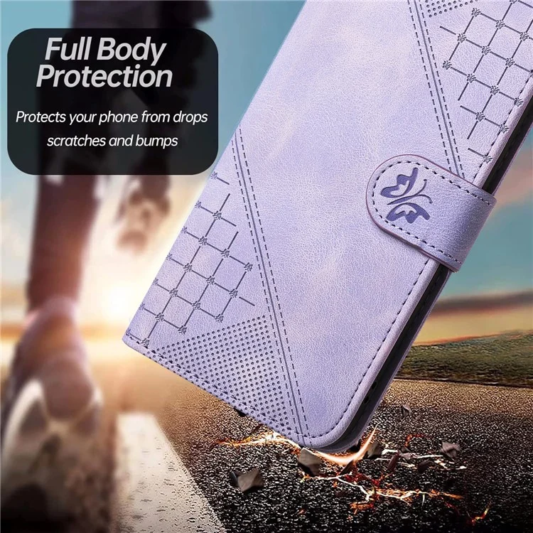 YX0080 Para Iphone 15 Pro Case Butterfly Impresión de la Billetera de Cuero Cubierta de Teléfono - Púrpura Ligera