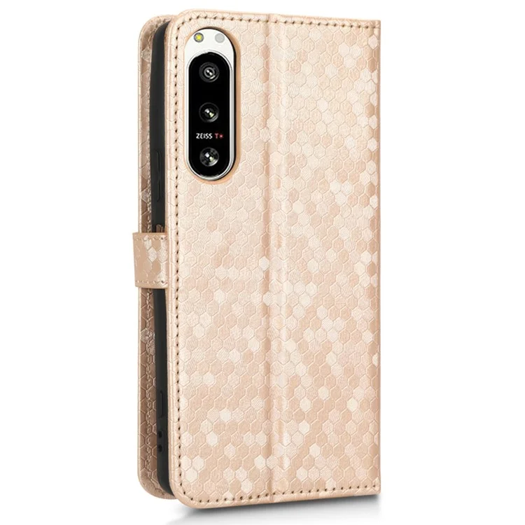 Per Sony Xperia 5 IV 5G PU pe in Petta Portafoglio Portafoglio Pot Tot Poio Flip Coperchio Magnetico - Oro Rosa