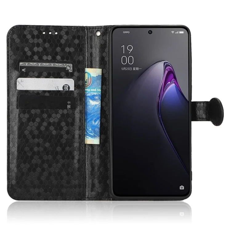 Pour Oppo Reno8 Pro 5G / Reno8 Pro + 5G (version Globale) Repousser du Fermoir à Point de Pavé en Cuir PU Imprimé Couvercle de Téléphone de Portefeuille Anti-dépassement du Portefeuille - le Noir