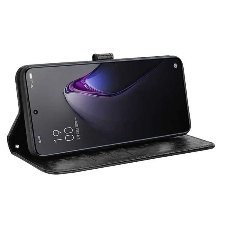 Pour Oppo Reno8 Pro 5G / Reno8 Pro + 5G (version Globale) Repousser du Fermoir à Point de Pavé en Cuir PU Imprimé Couvercle de Téléphone de Portefeuille Anti-dépassement du Portefeuille - le Noir