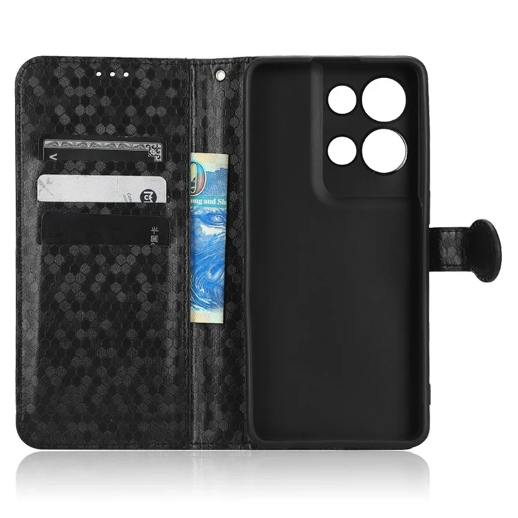 Pour Oppo Reno8 Pro 5G / Reno8 Pro + 5G (version Globale) Repousser du Fermoir à Point de Pavé en Cuir PU Imprimé Couvercle de Téléphone de Portefeuille Anti-dépassement du Portefeuille - le Noir