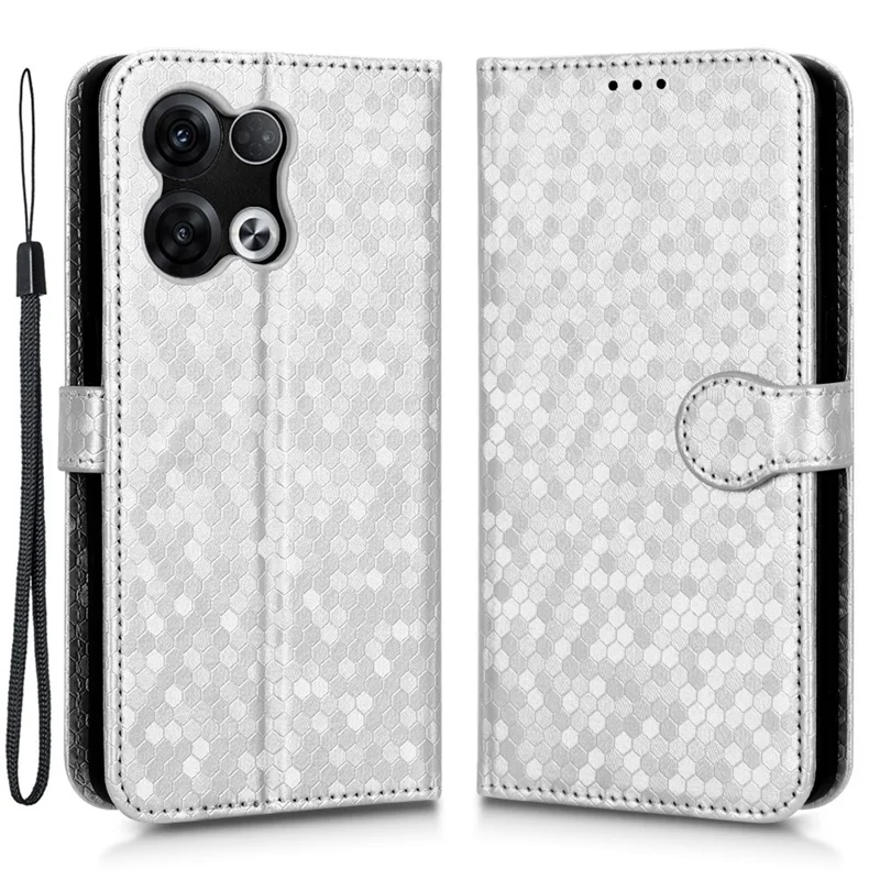 For Oppo Reno8 Pro 5G (Global Version) / Reno8 Pro+ (China) 5G Magnetic Clasp Dot Pattern Imprinted PU Leather Stand Case Anti-drop Wallet Phone Cover - Silver
