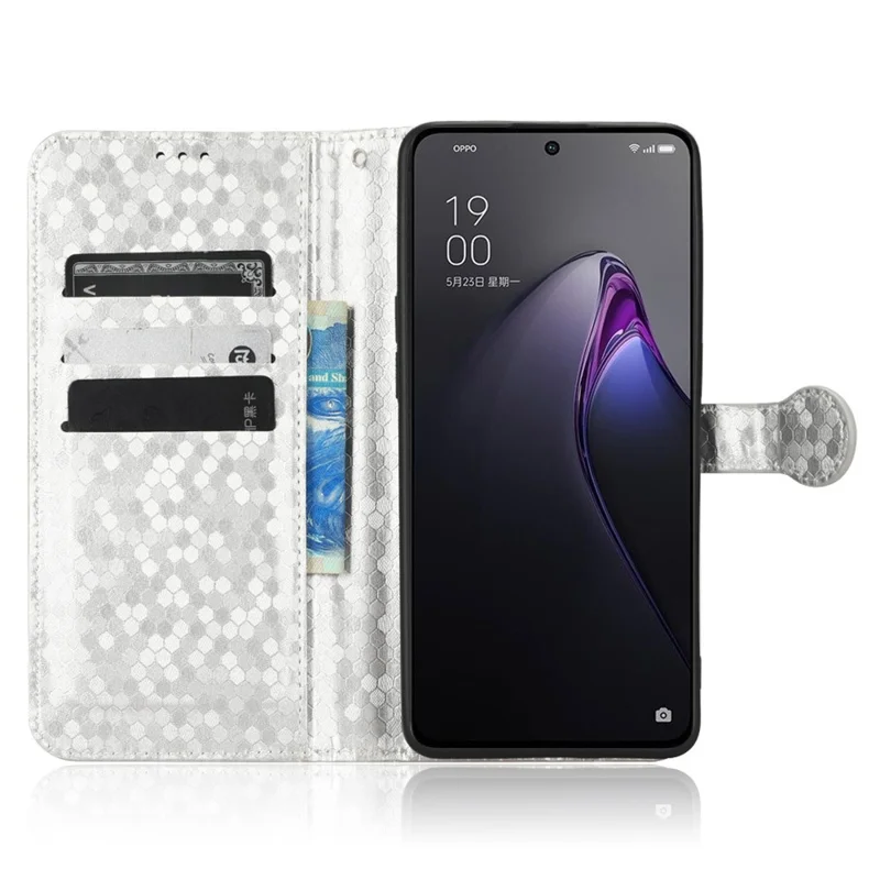 For Oppo Reno8 Pro 5G (Global Version) / Reno8 Pro+ (China) 5G Magnetic Clasp Dot Pattern Imprinted PU Leather Stand Case Anti-drop Wallet Phone Cover - Silver