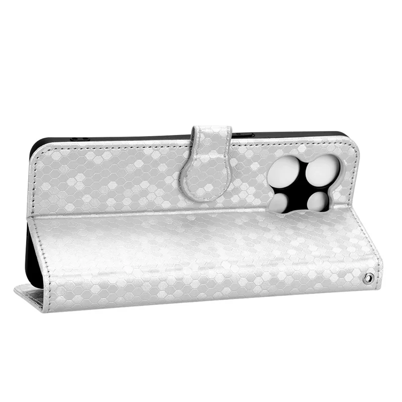 For Oppo Reno8 Pro 5G (Global Version) / Reno8 Pro+ (China) 5G Magnetic Clasp Dot Pattern Imprinted PU Leather Stand Case Anti-drop Wallet Phone Cover - Silver