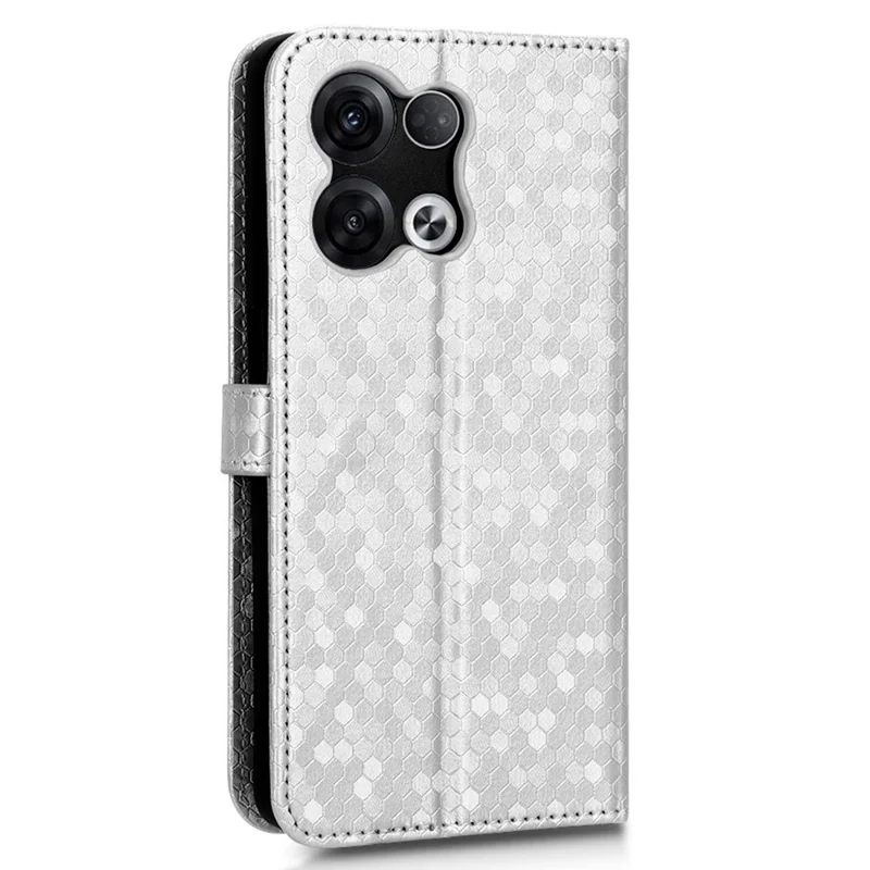 For Oppo Reno8 Pro 5G (Global Version) / Reno8 Pro+ (China) 5G Magnetic Clasp Dot Pattern Imprinted PU Leather Stand Case Anti-drop Wallet Phone Cover - Silver