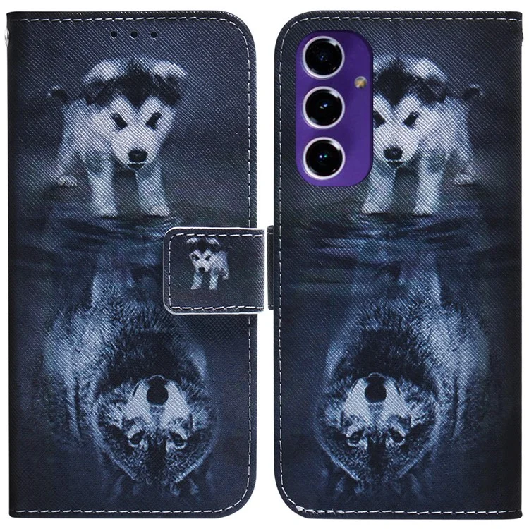 For Samsung Galaxy A16 5G / A16 4G Wallet Case Pattern Print Leather Phone Cover - Dog and Wolf