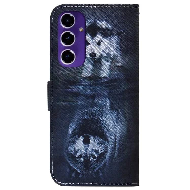 For Samsung Galaxy A16 5G / A16 4G Wallet Case Pattern Print Leather Phone Cover - Dog and Wolf