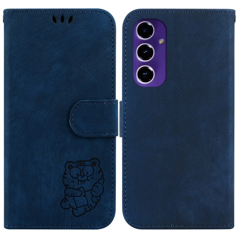 For Samsung Galaxy A16 5G / A16 4G Wallet Case Tiger Imprint Leather Shockproof Phone Cover - Dark Blue