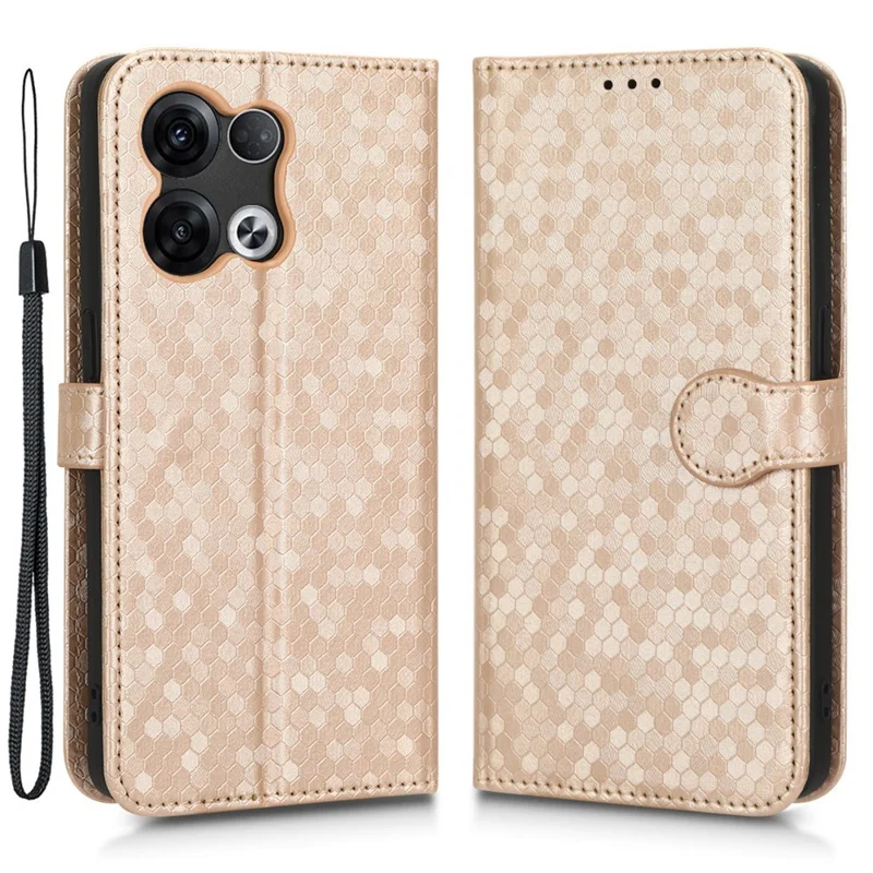 For Oppo Reno8 5G (Global Version) Phone Case Anti-drop Wallet Phone Cover Magnetic Clasp Dot Pattern Imprinted PU Leather Stand Case - Gold