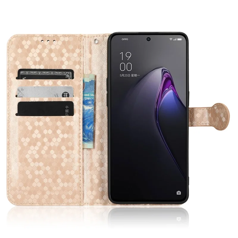 For Oppo Reno8 5G (Global Version) Phone Case Anti-drop Wallet Phone Cover Magnetic Clasp Dot Pattern Imprinted PU Leather Stand Case - Gold