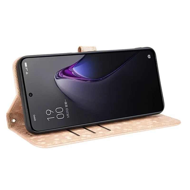 For Oppo Reno8 5G (Global Version) Phone Case Anti-drop Wallet Phone Cover Magnetic Clasp Dot Pattern Imprinted PU Leather Stand Case - Gold