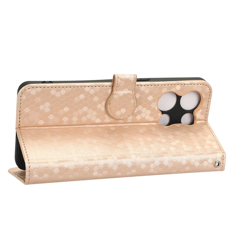 For Oppo Reno8 5G (Global Version) Phone Case Anti-drop Wallet Phone Cover Magnetic Clasp Dot Pattern Imprinted PU Leather Stand Case - Gold
