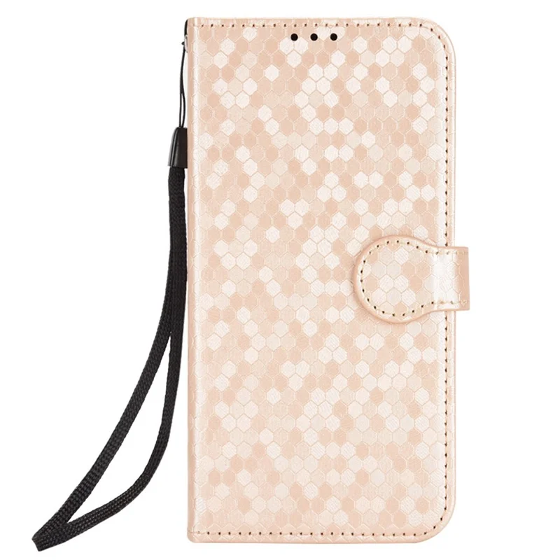 For Oppo Reno8 5G (Global Version) Phone Case Anti-drop Wallet Phone Cover Magnetic Clasp Dot Pattern Imprinted PU Leather Stand Case - Gold