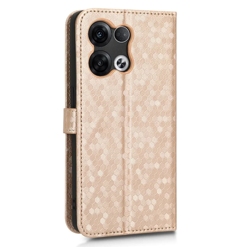 For Oppo Reno8 5G (Global Version) Phone Case Anti-drop Wallet Phone Cover Magnetic Clasp Dot Pattern Imprinted PU Leather Stand Case - Gold