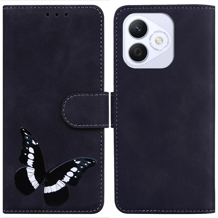 Custodia in pelle PU con stampa farfalla per telefono For Honor X60i 5G - Nero