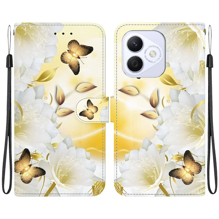 For Honor X60i 5G Portafoglio Custodia per Telefono Anti-Goccia Custodia a Libro in Pelle con Stampa a Motivo - Farfalla d'Oro Fiore