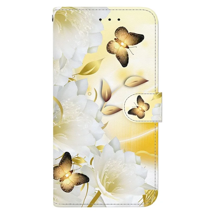 For Honor X60i 5G Portafoglio Custodia per Telefono Anti-Goccia Custodia a Libro in Pelle con Stampa a Motivo - Farfalla d'Oro Fiore
