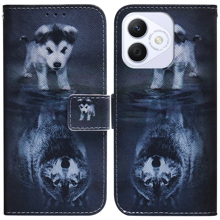 Para Honra X60i 5g Carteira Padrão de Estampa de Couro Para Imprimir Capa de Telefone - Cachorro e Lobo