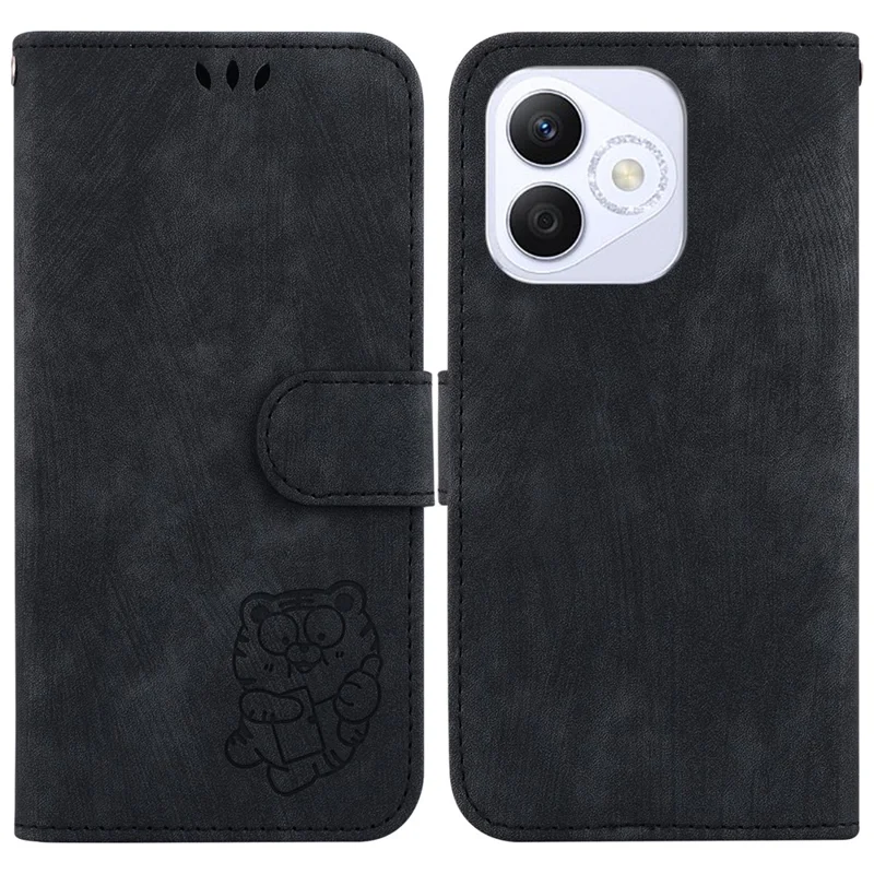 Para Honra X60i 5g Case de Carteira Tigre Impressão em Couro à Prova de Choques do Telefone - Preto
