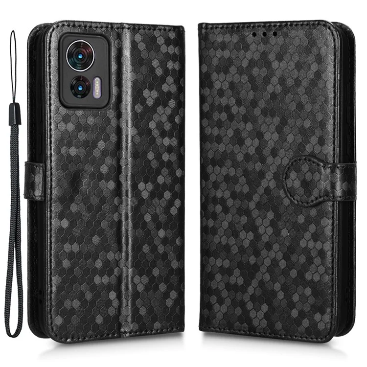 Para Motorola Edge 30 Neo 5G / Edge 30 Lite 5G Foldable Stand Wallet Case Dot Pattern Imprinted TPU+PU Leather Flip Phone Shell - Preto