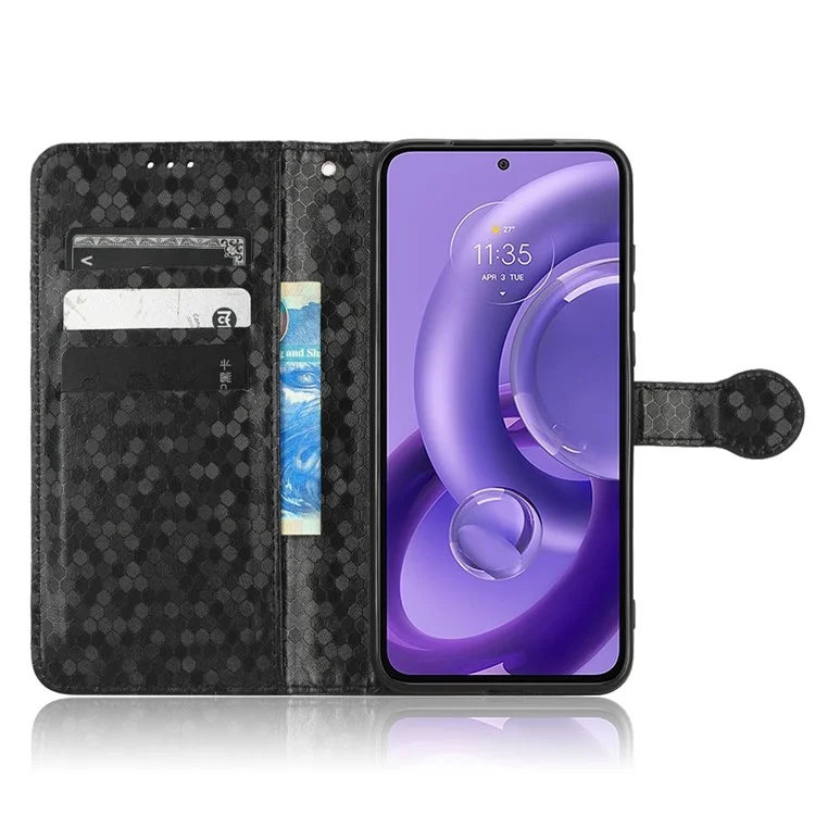Para Motorola Edge 30 Neo 5G / Edge 30 Lite 5G Foldable Stand Wallet Case Dot Pattern Imprinted TPU+PU Leather Flip Phone Shell - Preto