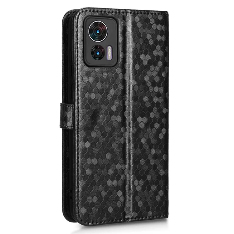 Para Motorola Edge 30 Neo 5G / Edge 30 Lite 5G Foldable Stand Wallet Case Dot Pattern Imprinted TPU+PU Leather Flip Phone Shell - Preto