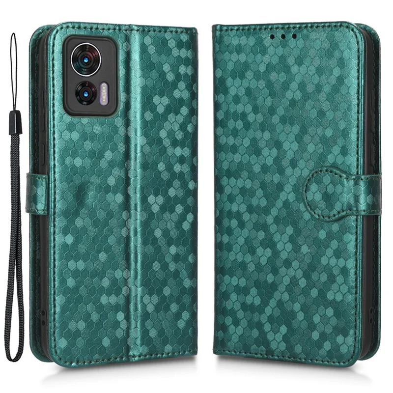For Motorola Edge 30 Neo 5G / Edge 30 Lite 5G Foldable Stand Wallet Case Dot Pattern Imprinted TPU+PU Leather Flip Phone Shell - Green