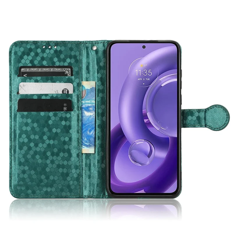 For Motorola Edge 30 Neo 5G / Edge 30 Lite 5G Foldable Stand Wallet Case Dot Pattern Imprinted TPU+PU Leather Flip Phone Shell - Green