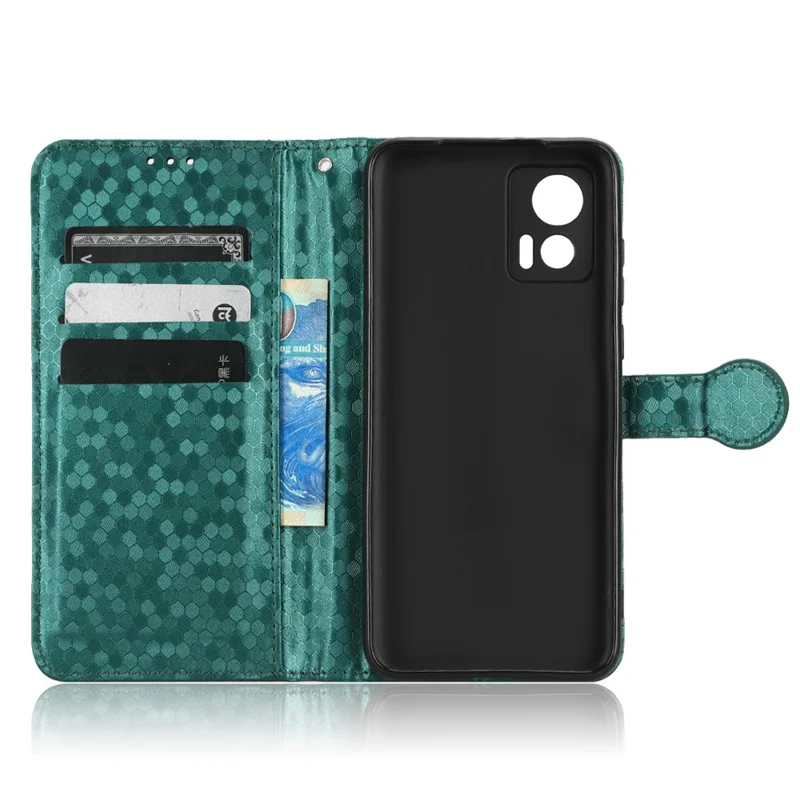 For Motorola Edge 30 Neo 5G / Edge 30 Lite 5G Foldable Stand Wallet Case Dot Pattern Imprinted TPU+PU Leather Flip Phone Shell - Green