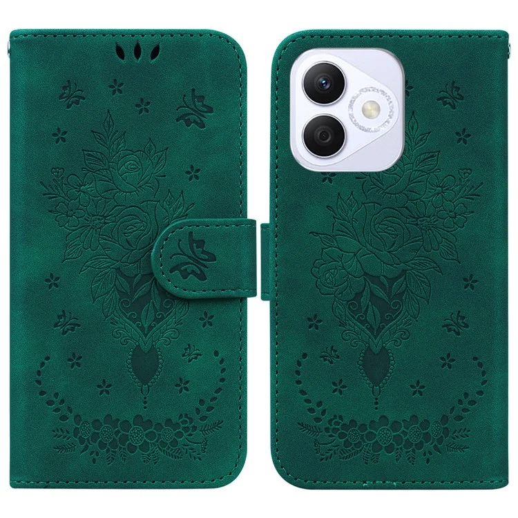 Для Чести X60i 5g Case Cue Cute Wallet Cover Cople Platefly Flower Imprint - Зеленый