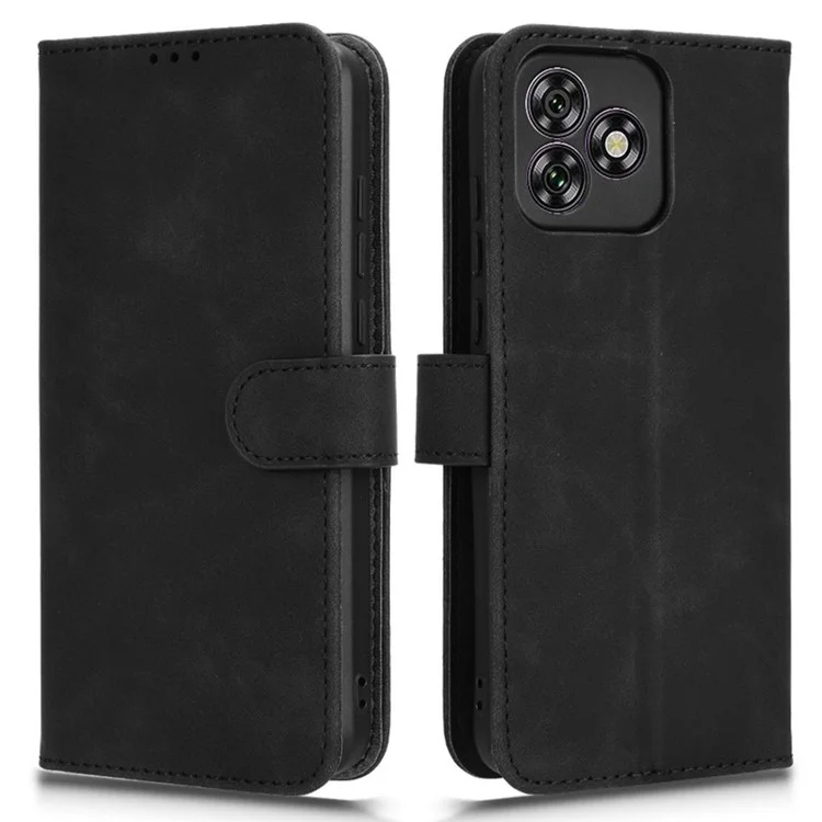 For Oukitel C53 Leather Case Skin-Feel Anti-Drop Wallet Flip Phone Cover - Black