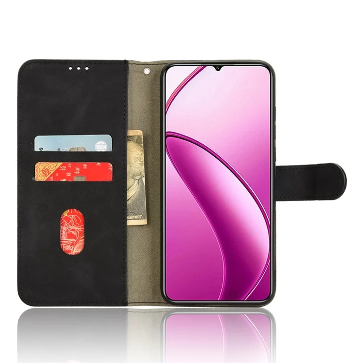 For Oukitel C53 Leather Case Skin-Feel Anti-Drop Wallet Flip Phone Cover - Black