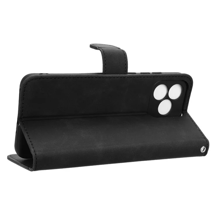 For Oukitel C53 Leather Case Skin-Feel Anti-Drop Wallet Flip Phone Cover - Black