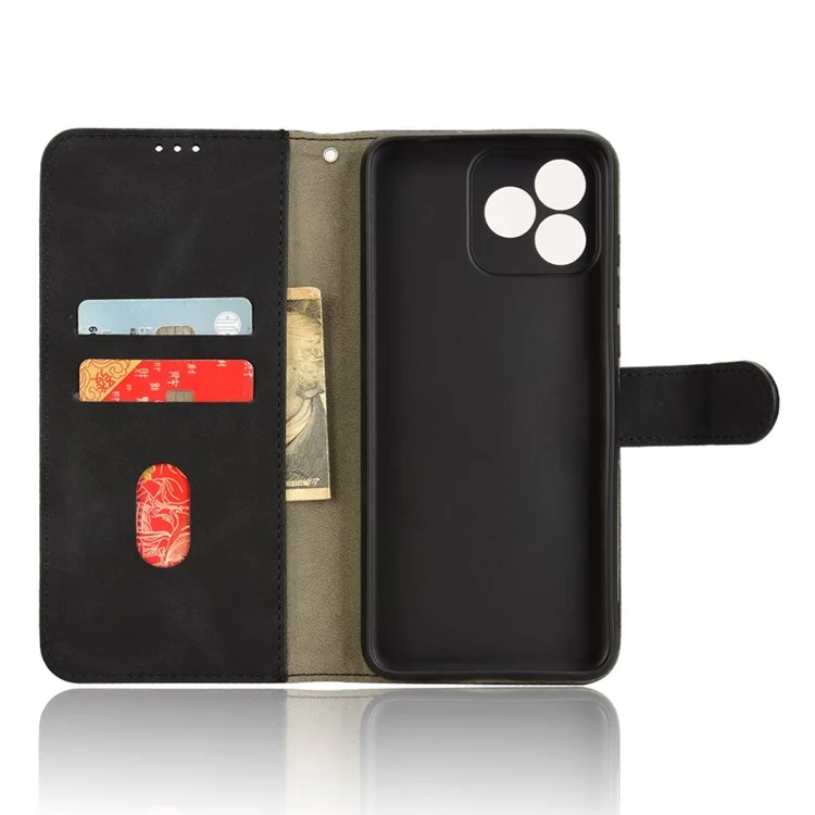 For Oukitel C53 Leather Case Skin-Feel Anti-Drop Wallet Flip Phone Cover - Black
