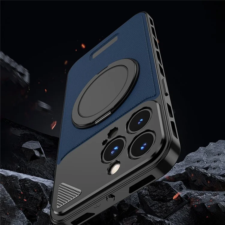Para Iphone 13 Pro Case Magnetic Plate Back Plate + Metal Frame Cover Con Kickstand - Plata / Azul Oscuro