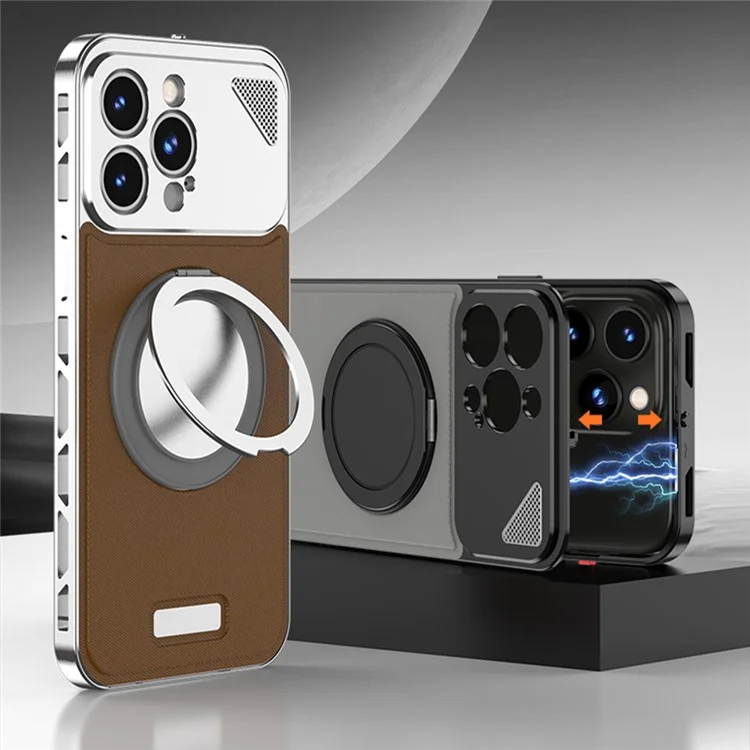 Per iPhone 14 Pro Case Magnetic Closure Back Plate + Metal Frame Phone Cover with Kickstand - Nero / Grigio Scuro